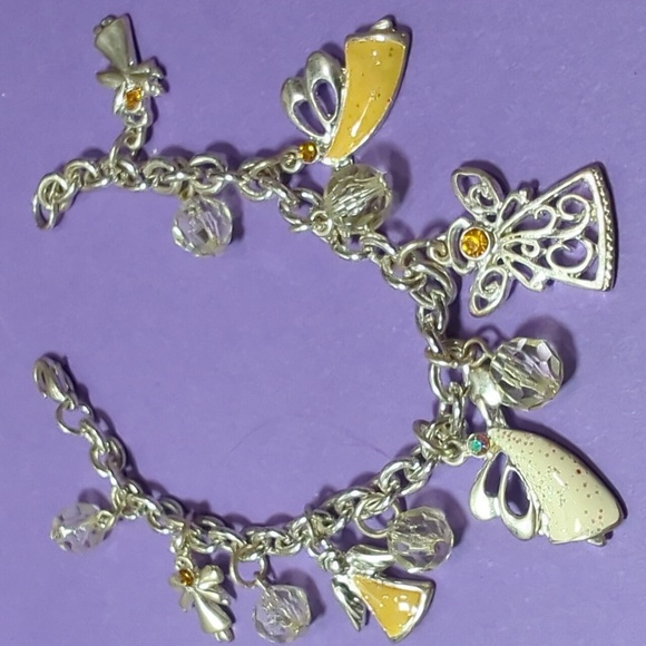 Oval Link Chain Charm Bracelet  With Angel Theme Vintage Lobster Clasp - Picture 2 of 11